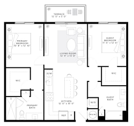 2 Bedroom 2 Bath 1,095 Sq.Ft. B1 Floor Plan at Mayla Pompano, Pompano Beach, Florida, 33062