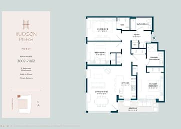 A floor plan for Hudson Piers Pier IV apartments is displayed.