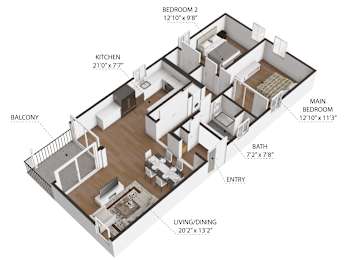 A 3D diagram of a house layout with labeled rooms.