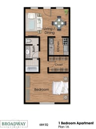 a floor plan for a 1 bedroom apartment