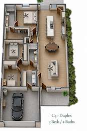 A C3 Duplex apartment with 3 bedrooms and 2 bathrooms is shown in this image.