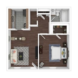 One bedroom floor plan layout with bathroom at Northwood Heights Apartments, Dallas, TX