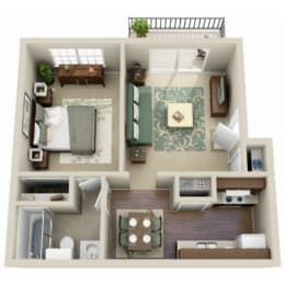 a 3d drawing of a bedroom with a living room