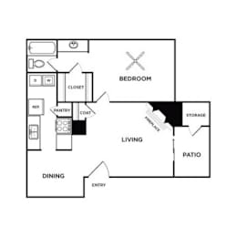 A simple black and white floor plan of a house with labeled rooms.