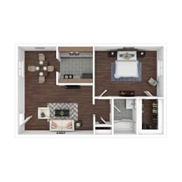One bedroom apartment 3D floor plan view at Northwood Heights Apartments, Dallas, 75248