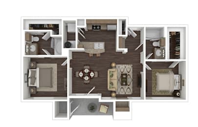 a 3d floor plan of a house with a bedroom and a living room