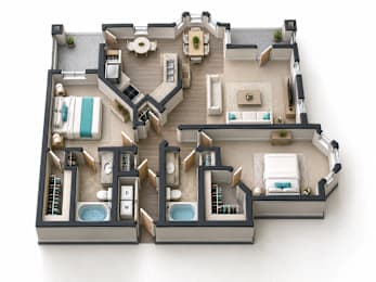 A top-down view of a house layout with labeled rooms.