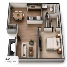 One bedroom apartment floor plan at The Finley Apartments, Dallas, 75228