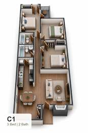 Three bedroom two bath floor plan layout at The Finley Apartments, Dallas
