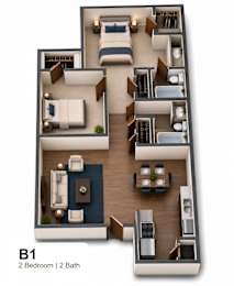 2 bed 2 bathroom floorplan at The Hangar Apartments, Texas, 75104