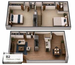 2 bedroom 2 bathroom floorplan with balcony at The Hangar Apartments, Cedar Hill, TX 75104