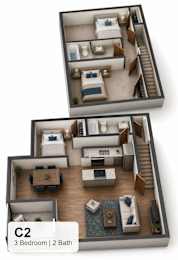 Three bedroom two bath floorplan at The Hangar Apartments, Cedar Hill, 75104