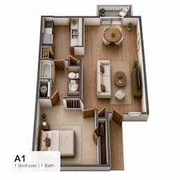 A 1 Bedroom apartment with 1 Bathroom.