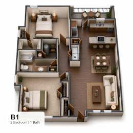 A 2 Bedroom apartment with 1 Bath.