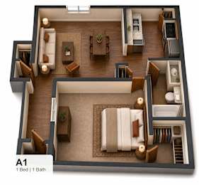 A 1 bedroom apartment with 1 bathroom.