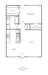 an illustration of a 1 bedroom floor plan