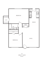 a floor plan of a house with a bedroom and a living room