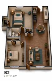 A 2 Bedroom apartment with 1 Bathroom.