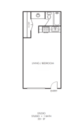 a floor plan of a 1 bedroom floor plan