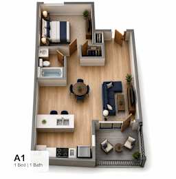 A 1 bedroom apartment with 1 bathroom.