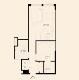 the floor plan of a one bedroom apartment with a closet