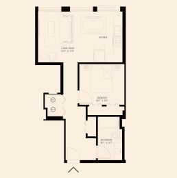 the floor plan of a 1 bedroom floor plan