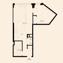 the floor plan of a 1 bedroom floor plan for an apartment