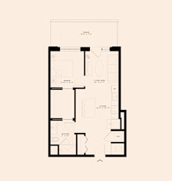 A floor plan of a house with a living room, dining room, kitchen, and bathrooms.