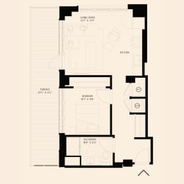 the plan of a one bedroom apartment