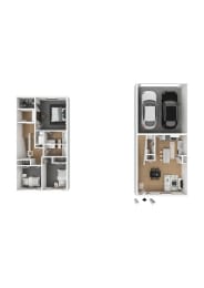 Aurinko 3 Bed 2.5 Townhome 3DF Floor Plan