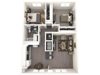 a 3d floor plan of a 2100 sq ft apartment