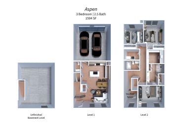 a 3d floor plan of Crestview at Highland townhomes in Highland, UT