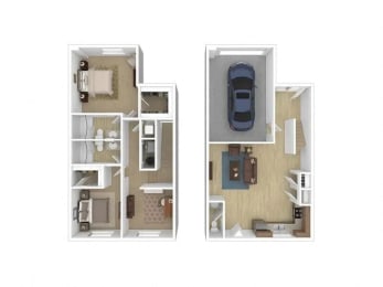 a digital rendering of the a floorplan for a townhome at Calla Homes in Milcreek, UT