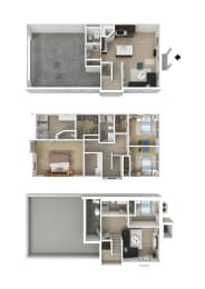 Cascade 4 Bed 3.5 Bath Townhome 3DF Floor Plan