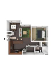 Clearfield Station Apartments 1 Bed 1 Bath 3DF Floor Plan
