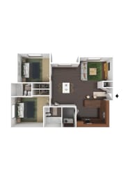 Clearfield Station Apartments 2 Bed 2 Bath - Large 3DF Floor Plan