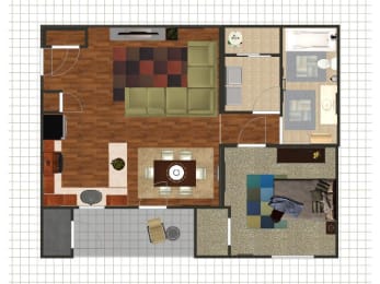 Creekside Oaks 1 bed 1 bath apartment floor plan