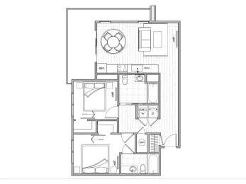 architectural plan of an apartment unit with furniture in vector graphics at Lotus Gallacher luxury apartments for rent in Salt Lake City, UT