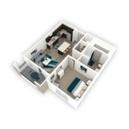 Affinity 56 apartments in West Jordan, UT | Harmony 1 Bed 1 Bath Apartment | 3D Floor Plan