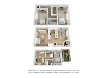 Three different floor plans of a house are shown.