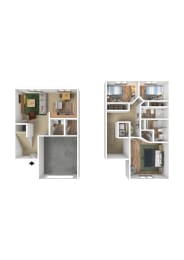 a floor plan of a house withartments and a fireplace