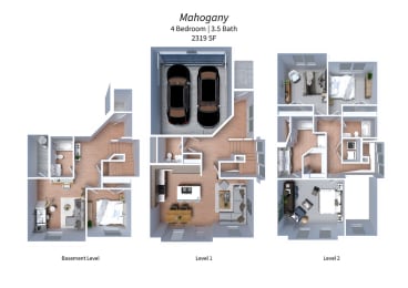a 3d floor plan of Crestview at Highland townhomes in Highland, UT
