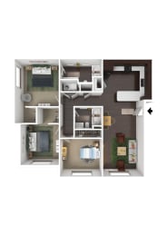 Meadowbrook 3 Bed 2 Bath Apartment 3DF Floor Plan