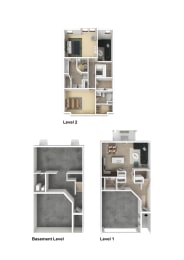 Murdock 2 Bed 2.5 Bath Townhome 3DF Floor Plan