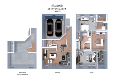 a 3d floor plan of Crestview at Highland townhomes in Highland, UT