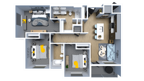 3d floorplan rendering at Solhavn Apartments