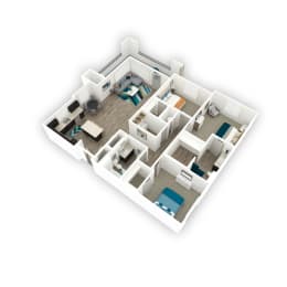 Affinity 56 | Tranquility 3 Bed 2 Bath Apartment | 3D Floor Plan