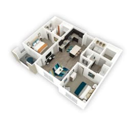 Affinity 56 | Unity 2 Bed 2 Bath Apartment | 3D Floor Plan
