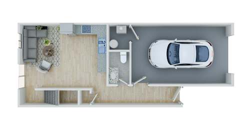 a top view of a car in a room with a