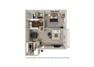 a small apartment with a kitchen and a living room